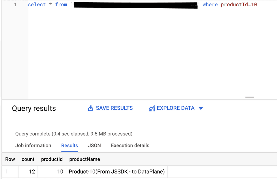 BigQuery result